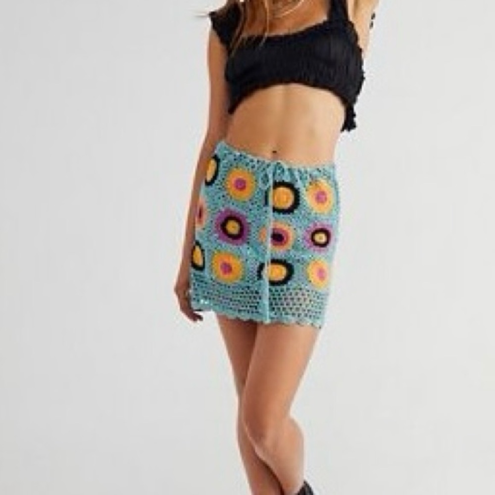 Free People Multicolor Crochet Mini Skirt